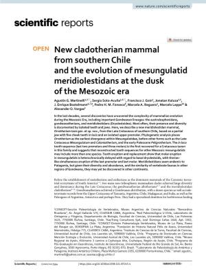New Cladotherian Mammal from Southern Chile and the Evolution of Mesungulatid Meridiolestidans at the Dusk of the Mesozoic Era Agustín G
