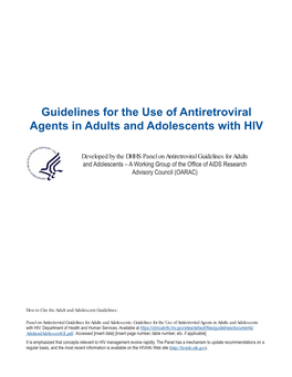 Guidelines for the Use of Antiretroviral Agents in Adults and Adolescent Living With