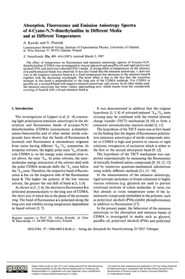 Absorption, Fluorescence and Emission Anisotropy Spectra of 4-Cyano-N,N-Dimethylaniline in Different Media and at Different Temperatures