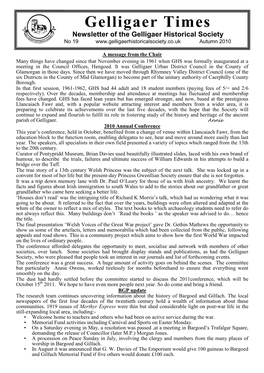 Gelligaer Times Newsletter of the Gelligaer Historical Society No 19 Autumn 2010