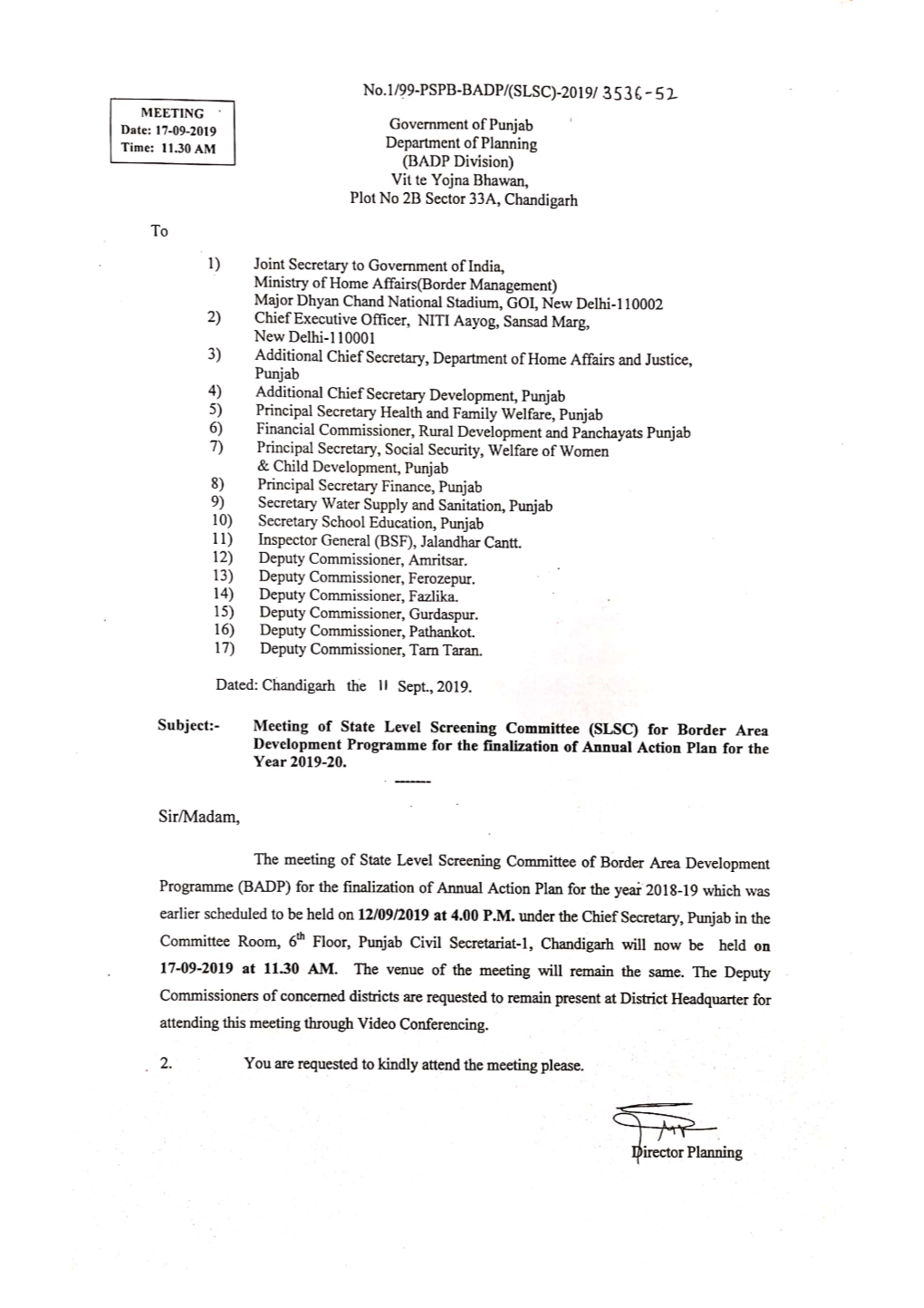 Agenda of Meeting and Districtwise