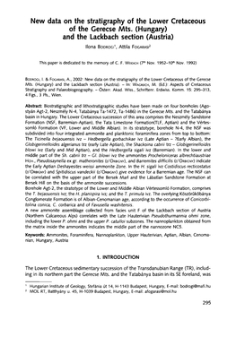 New Data on the Stratigraphy of the Lower Cretaceous of the Gerecse Mts