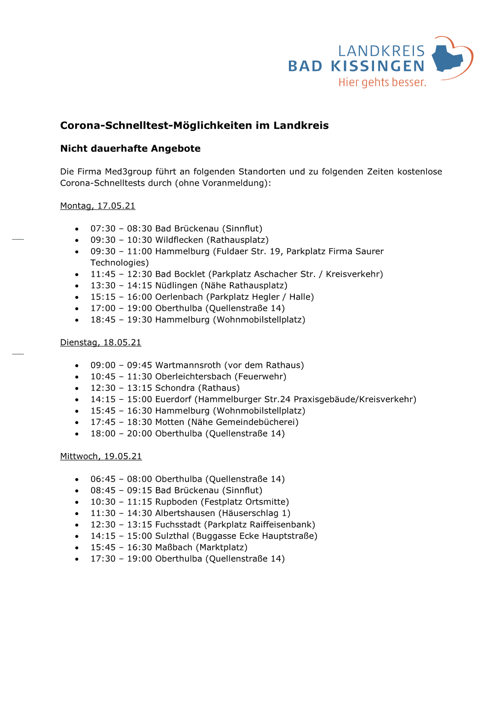 Corona-Schnelltest-Möglichkeiten Im Landkreis