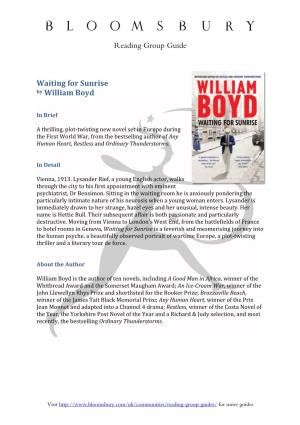 Reading Group Guide Waiting for Sunrise by William Boyd