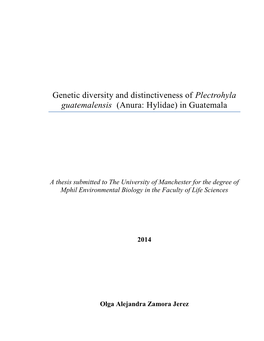 Genetic Diversity and Distinctiveness of Plectrohyla Guatemalensis (Anura: Hylidae) in Guatemala