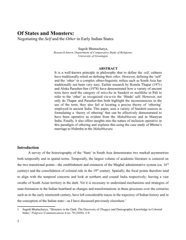 Of States and Monsters: Negotiating the Self and the Other in Early Indian States