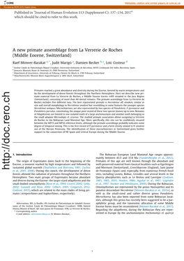 A New Primate Assemblage from La Verrerie De Roches (Middle Eocene, Switzerland)