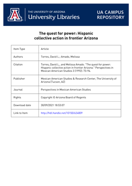 The Quest for Power: Hispanic Collective Action in Frontier Arizona