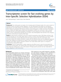 Transcriptome Screen for Fast Evolving Genes by Inter-Specific Selective Hybridization (ISSH) Juan I Montoya-Burgos*, Aurélia Foulon, Ilham Bahechar