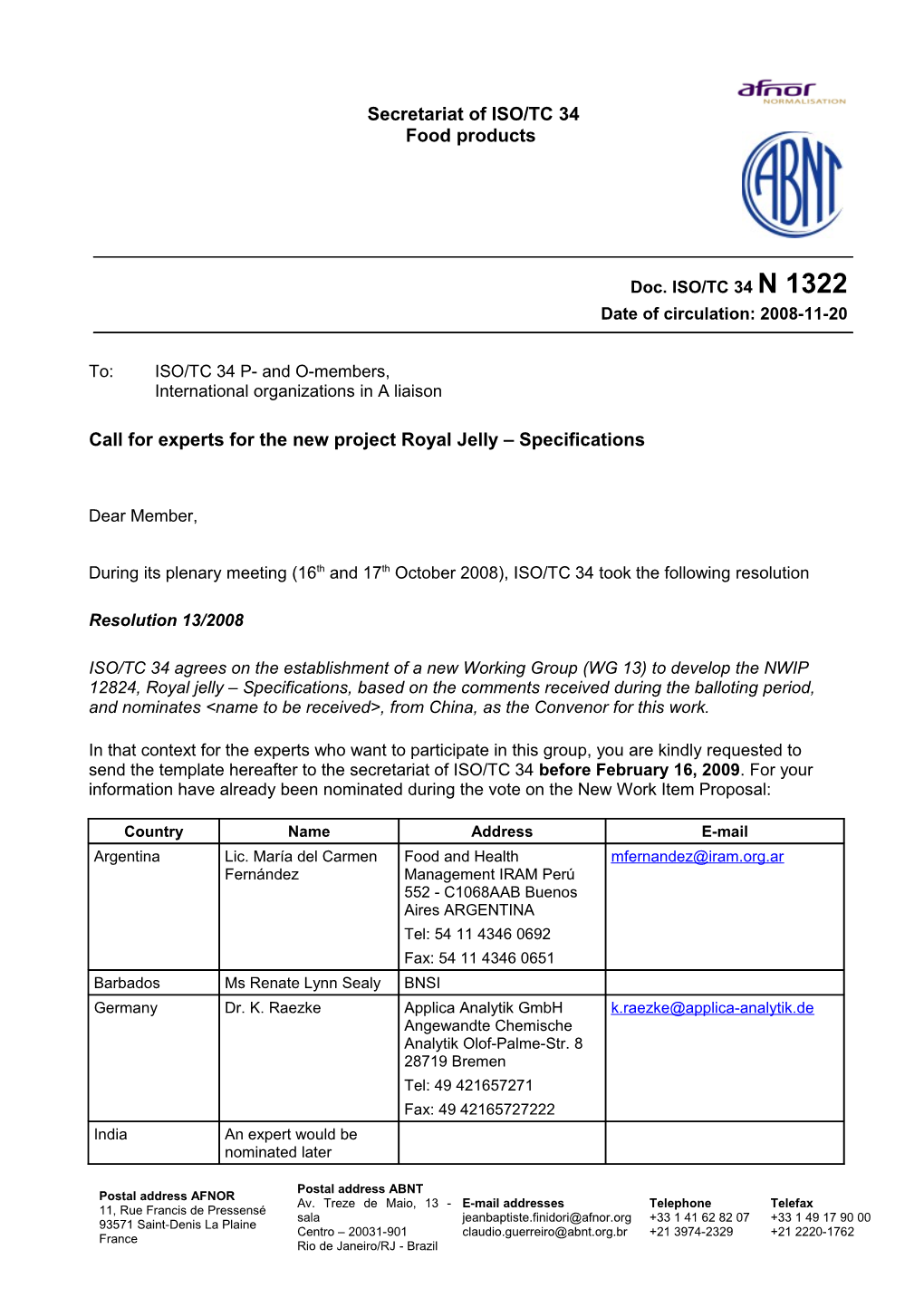 Call for Experts for the New Project Royal Jelly Specifications