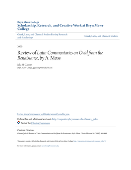 Review of Latin Commentaries on Ovid from the Renaissance, by A