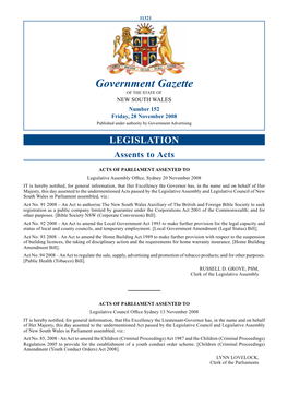 Government Gazette of the STATE of NEW SOUTH WALES Number 152 Friday, 28 November 2008 Published Under Authority by Government Advertising
