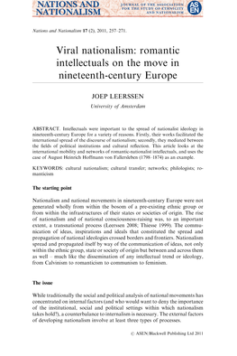 Viral Nationalism: Romantic Intellectuals on the Move in Nineteenth-Century Europe