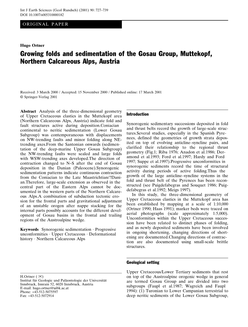 Growing Folds and Sedimentation of the Gosau Group, Muttekopf, Northern Calcareous Alps, Austria