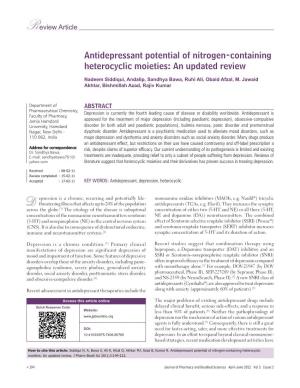 Antidepressant Potential of Nitrogen-Containing Heterocyclic Moieties: an Updated Review