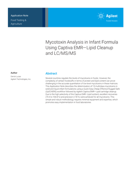 Mycotoxin Analysis in Infant Formula Using Captiva EMR-Lipid