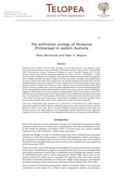The Pollination Ecology of Persoonia (Proteaceae) in Eastern Australia