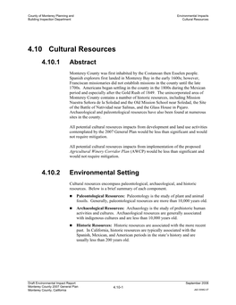 4.10 Cultural Resources 4.10.1 Abstract