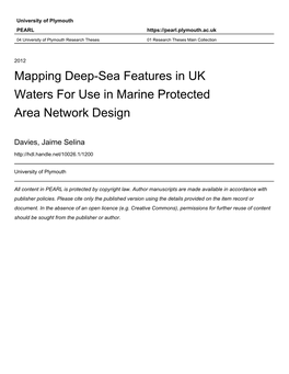 Mapping Deep-Sea Features in UK Waters for Use in Marine Protected Area Network Design