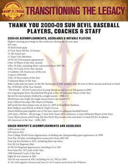 Thank You 2000-09 Sun Devil Baseball Players, Coaches & Staff