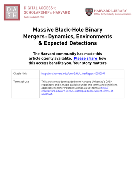 Massive Black-Hole Binary Mergers: Dynamics, Environments & Expected Detections