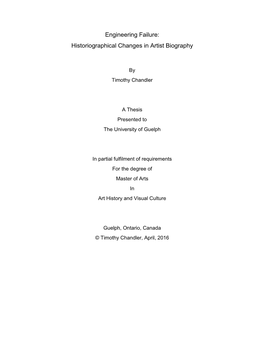 Engineering Failure: Historiographical Changes in Artist Biography