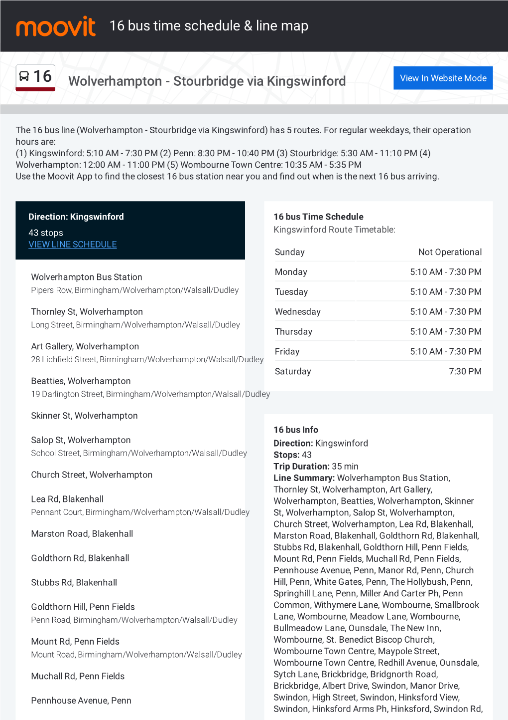 16 Bus Time Schedule & Line Route