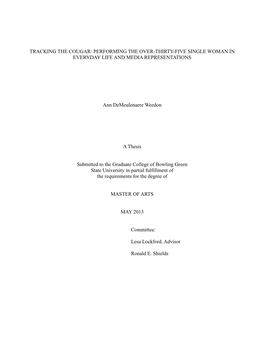 Tracking the Cougar: Performing the Over-Thirty-Five Single Woman in Everyday Life and Media Representations