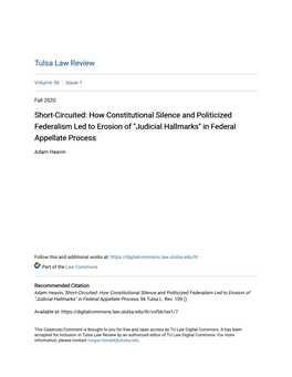 How Constitutional Silence and Politicized Federalism Led to Erosion of "Judicial Hallmarks" in Federal Appellate Process
