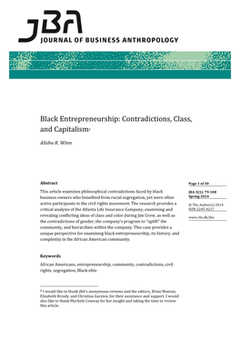 Black Entrepreneurship: Contradictions, Class, and Capitalism‡
