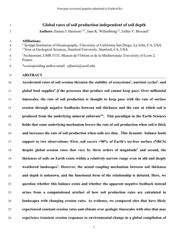 Global Rates of Soil Production Independent of Soil Depth 2 Authors: Emma J