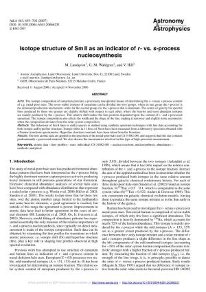 Vs. S-Process Nucleosynthesis