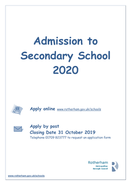 Admission to Secondary School 2020