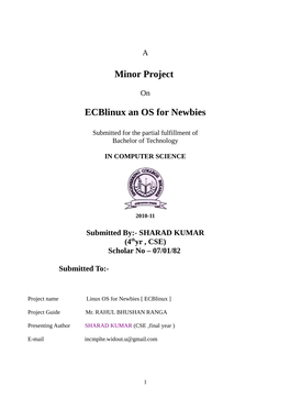 Minor Project Ecblinux an OS for Newbies