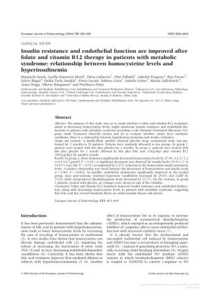 Insulin Resistance and Endothelial Function Are Improved After Folate