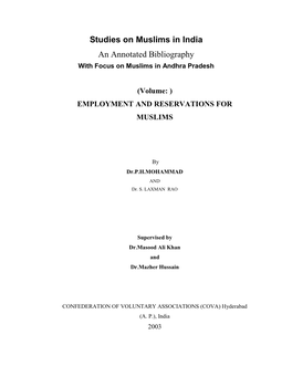 Annotated Bibliography of Studies on Muslims in India