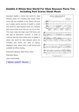 Aladdin a Whole New World for Oboe Bassoon Piano Trio Including Part Scores Sheet Music