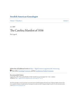 The Carolina Manifest of 1856