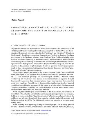 Walter Nugent COMMENTS on WYATT WELLS, “RHETORIC OF