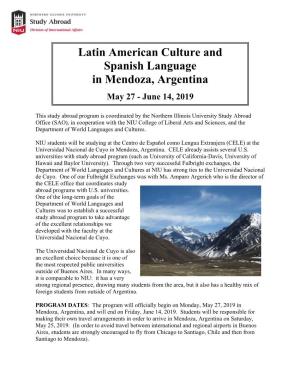 Latin American Culture and Spanish Language in Mendoza, Argentina