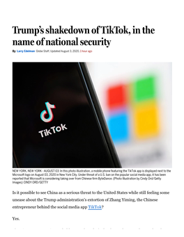 Trump's Shakedown of Tiktok, in the Name of National Security