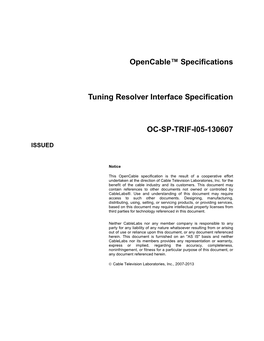 Opencable™ Specifications Tuning Resolver Interface Specification OC