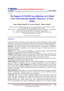 The Impact of CBAHI Accreditation on Critical Care Unit Outcome Quality Measures: a Case Study