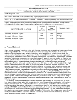 BIOGRAPHICAL SKETCH Provide the Following Information for the Senior/Key Personnel and Other Significant Contributors