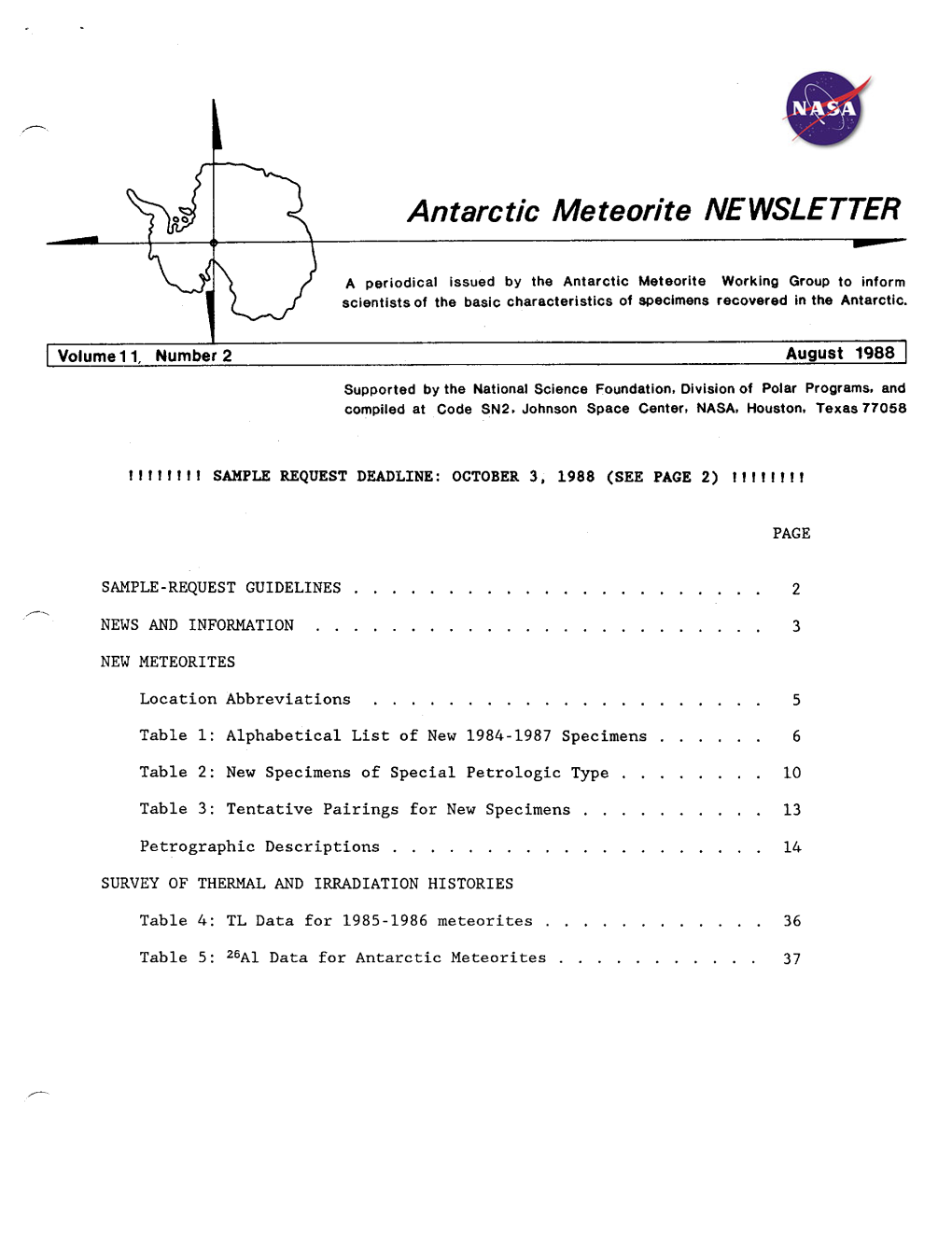 Antartic Meterorite Newsletter Vol 11 Number 2