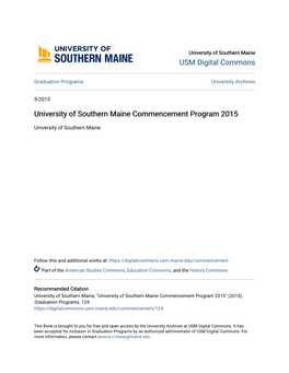 University of Southern Maine Commencement Program 2015