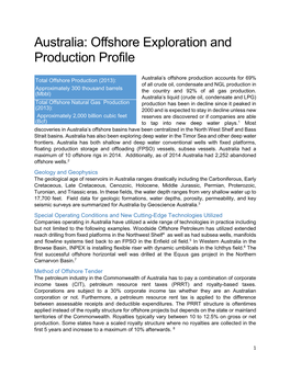 Australia: Offshore Exploration and Production Profile