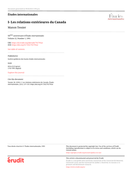 I- Les Relations Extérieures Du Canada Manon Tessier