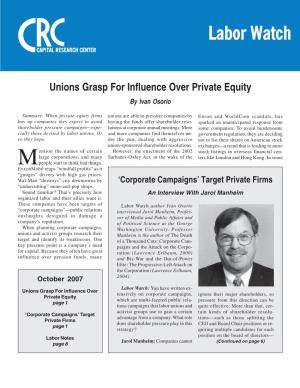 Unions Grasp for Influence Over Private Equity by Ivan Osorio