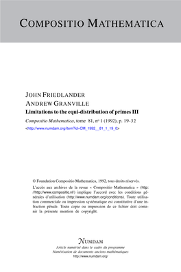 Limitations to the Equi-Distribution of Primes III Compositio Mathematica, Tome 81, No 1 (1992), P